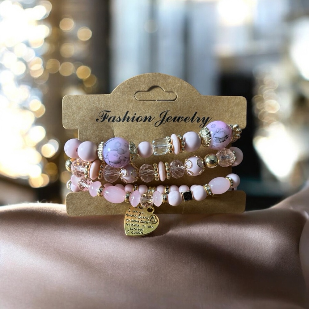Fashion Jewelry Boho Pink and Gold Bracelet Collection
